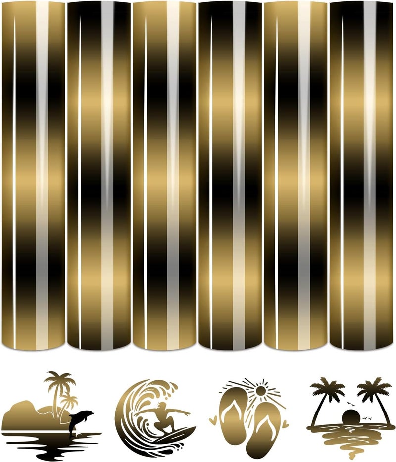 Tintnut Gradient HTV - 6 Sheets 12 x 10 Inches Yellow Black Ombre HTV Heat Transfer Vinyl for T-Shirts, DIY Rainbow Patterned Vinyl Compatible with Silhouette Cameo/Cricut - Image 1